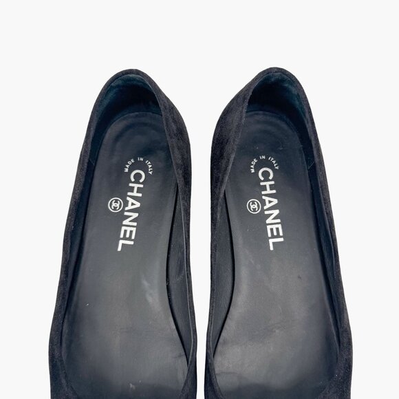 Chanel Camellia CC Ballet Flats Black Suede Size 38.5 US 7.5–8 Women Flower Logo - Picture 4 of 14